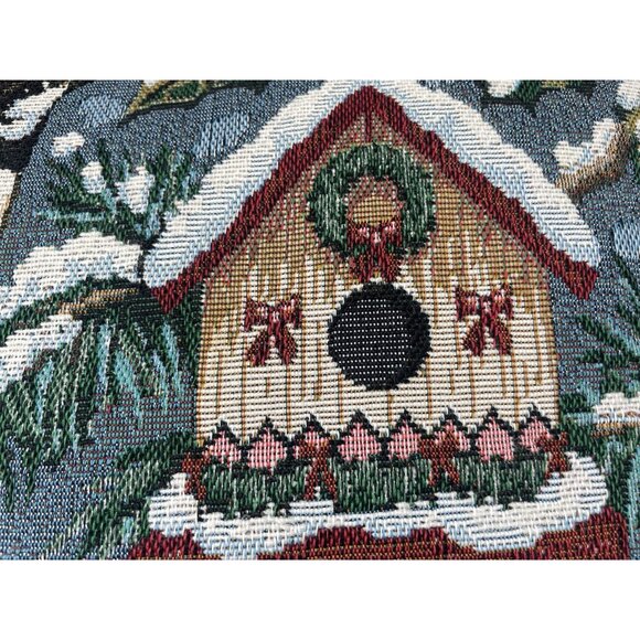 Tapestry Throw Accent Pillow 18”Christmas Chickadee  Mohawk Home Holly Snow Vtg - Picture 8 of 14